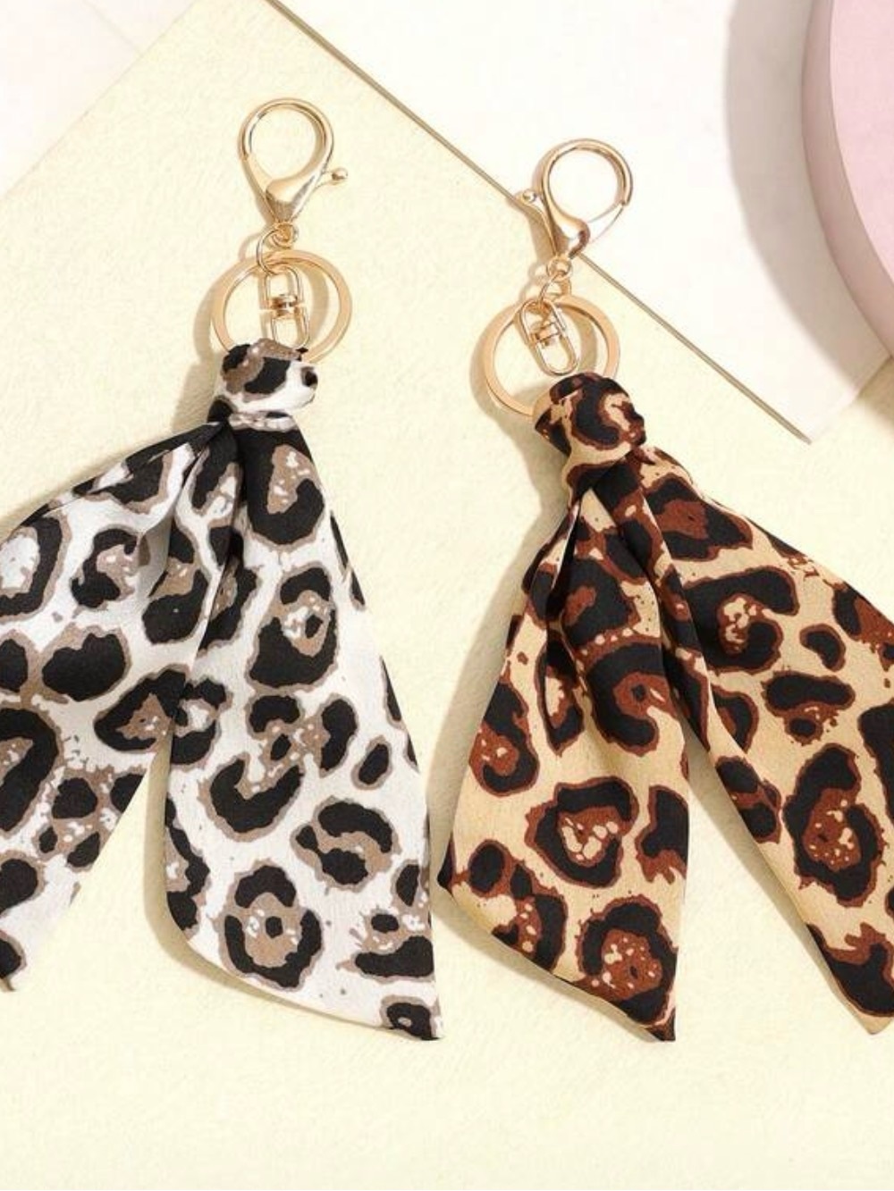 Animal Print Scarf Keychain Tassel - Brown & White set of two